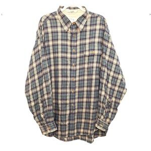 Orvis Shirt Mens XXL Button Front Plaid Tan Blue Red Outdoor Long Sleeve Cotton